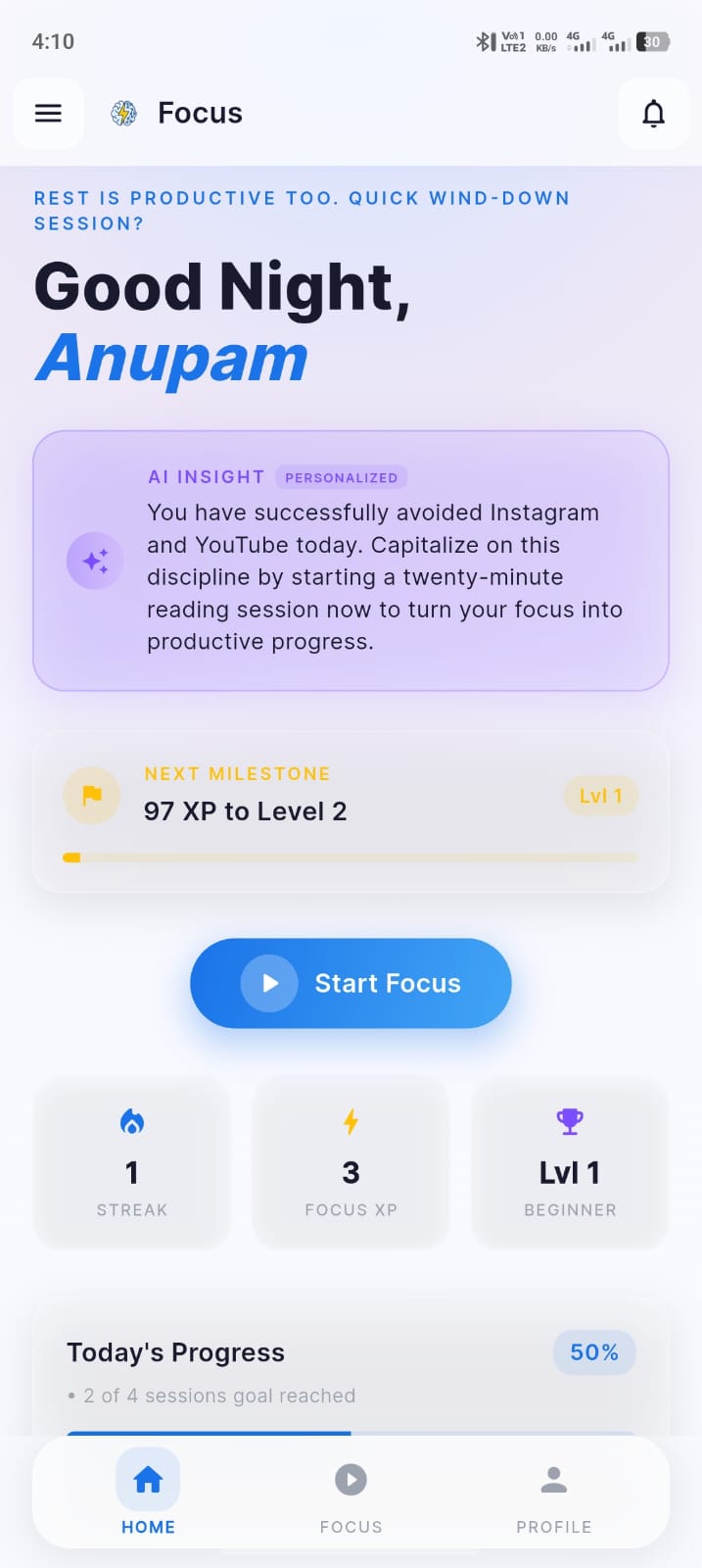 Focus — Behavioral AI Productivity Platform screenshot 1